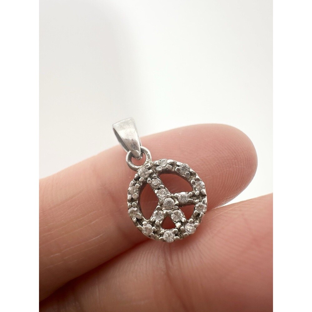 925 Sterling Silver Pave Set Peace Sign Pendant